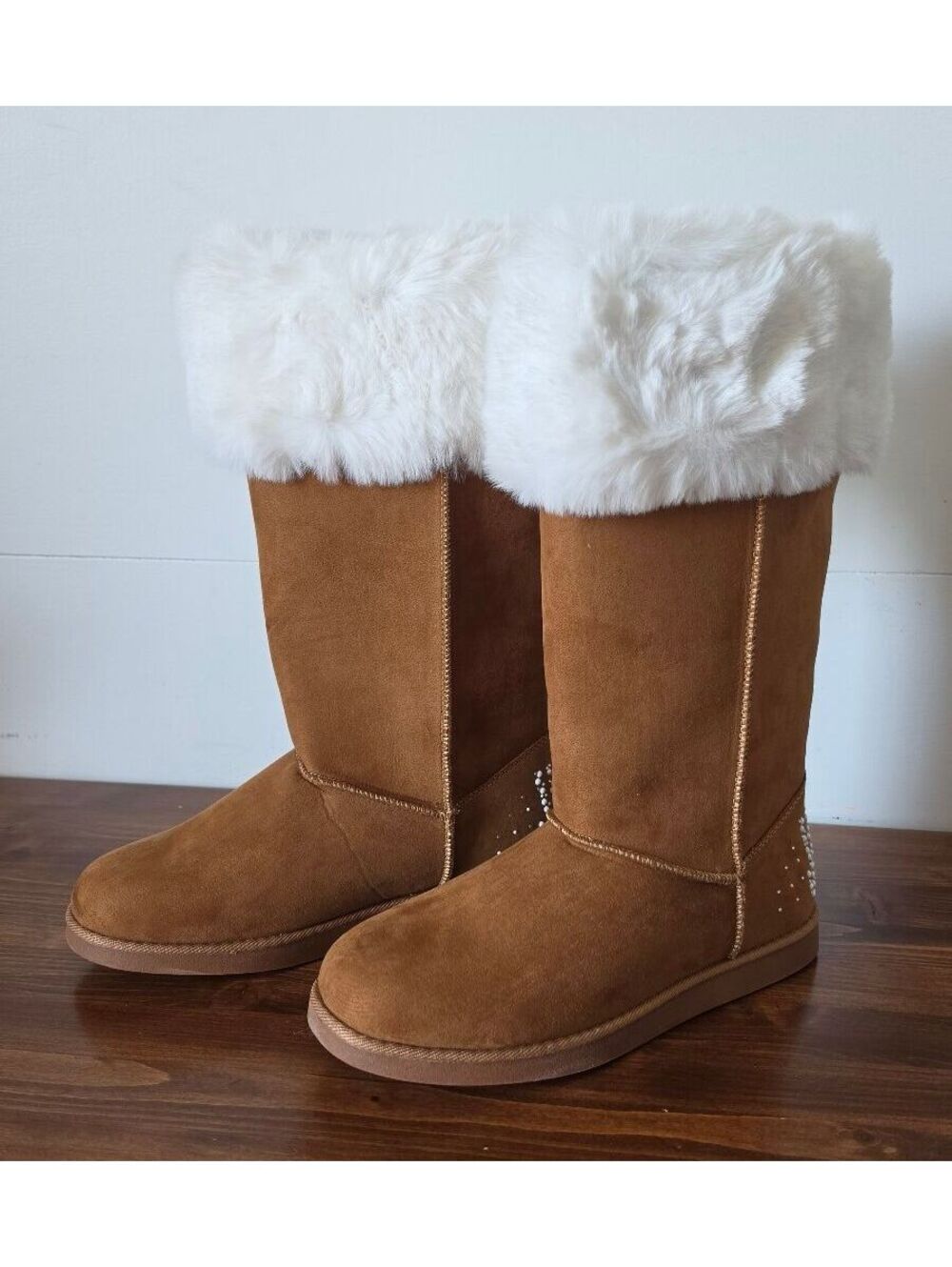 NIB Juicy By Juicy Couture J-Katy Faux Fur Winter Boots Cognac Suede W 8.5, 308